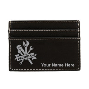 Monedero de cuero sintético Money Clip, fontanería, grabado personalizado incluido
