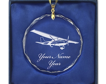 LaserGram Christmas Ornament, High Wing Airplane, Personalized Engraving Included (Round Shape)