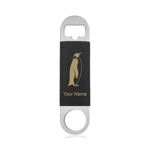 Faux Leather Bottle Opener, Penguin, Personalized Engraving Included (Faux Leather)
