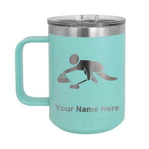 LaserGram 15oz Vacuum Insulated Coffee Mug, Curling Figure, Personalized Engraving Included