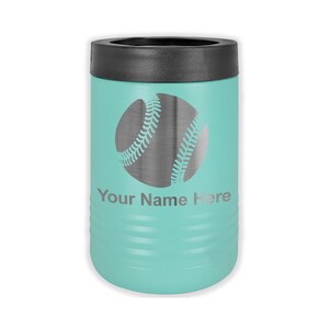 LaserGram Double Wall Insulated Beverage Can Holder, Baseball Ball, Personalized Engraving Included Teal