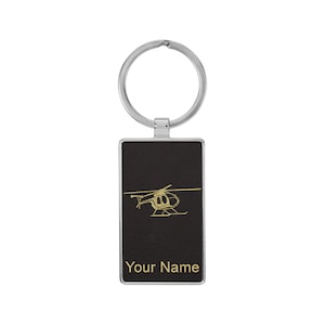 May include: Black leather keychain with a gold helicopter silhouette and the text "Your Name".