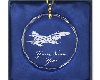 LaserGram Christmas Ornament, Fighter Jet 1, Personalized Engraving Included (Round Shape)