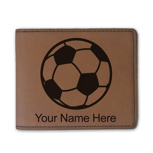 Cartera plegable de cuero sintético, balón de fútbol, grabado personalizado incluido