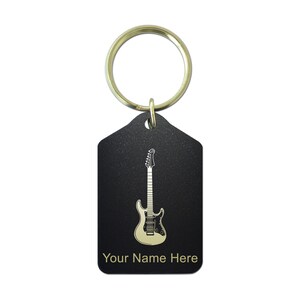Black Metal Keychain, Electric Guitar, Personalized Engraving Included
