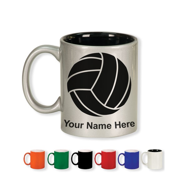 11oz Round Ceramic Coffee Mug, Volleyball Ball, Personalized Engraving Included