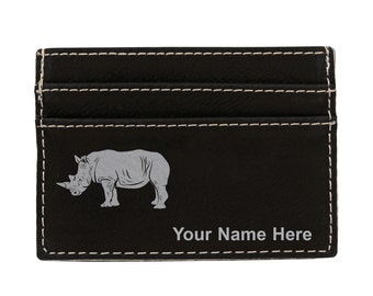 Faux Leather Money Clip Wallet, Rhinoceros, Personalized Engraving Included