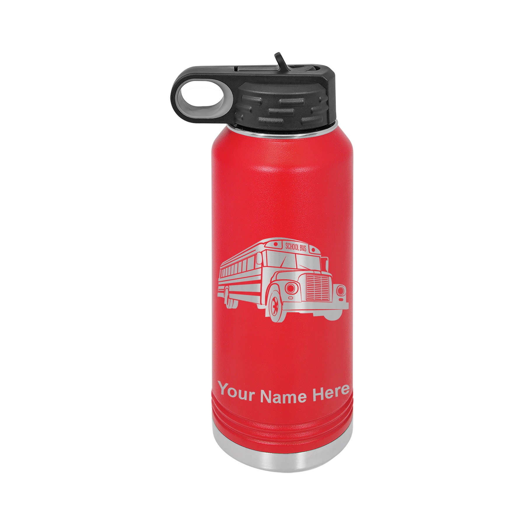 15oz Car Bus Kid Water Bottle Stainless Steel with Straw Lid