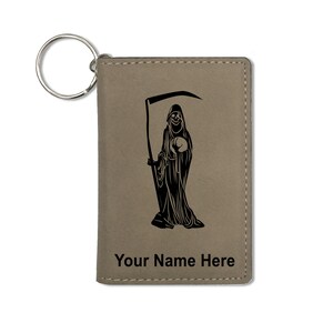 Monedero titular de identificación, Santa Muerte, grabado personalizado incluido