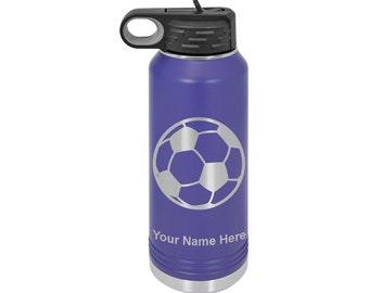 LaserGram Personalized 20oz Soccer Ball Water Bottle - Double Wall Stainless Steel, Flip Top Straw, Coral Color - View #10