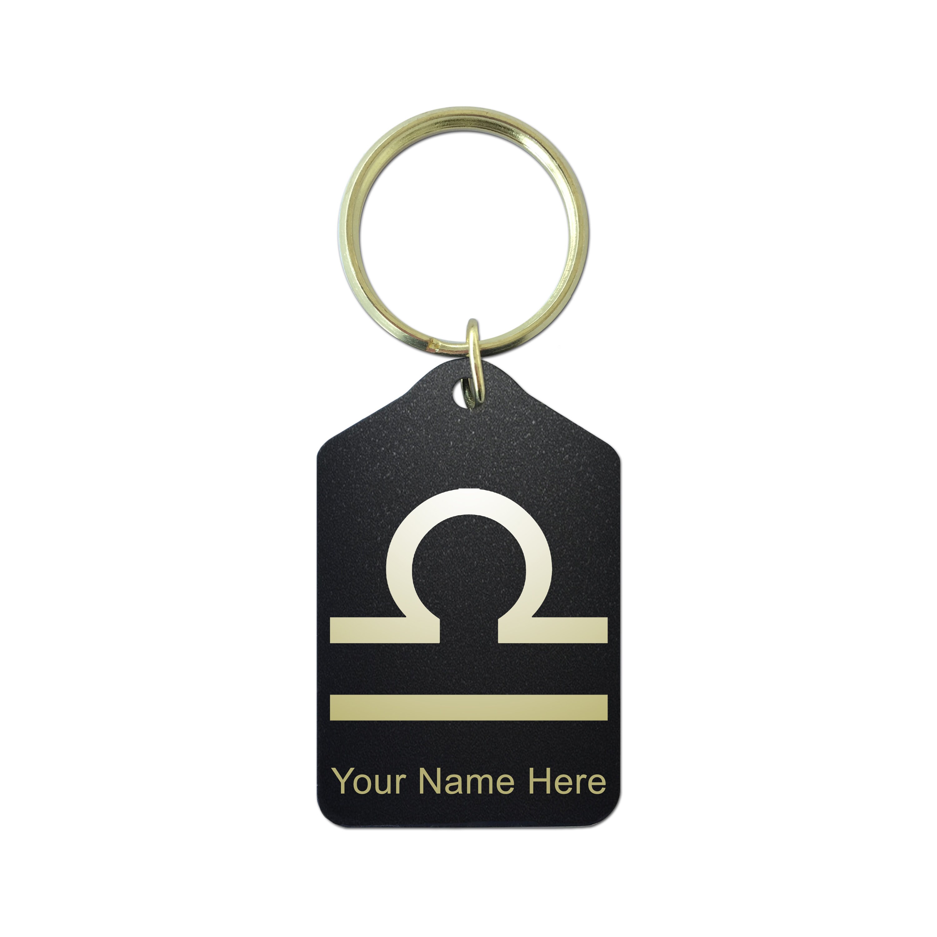 Black Metal Keychain, Zodiac Sign Libra, Personalized Engraving Included