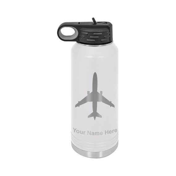 32oz Double Wall Flip Top Water Bottle With Straw, Jet Airplane,  Personalized Engraving Included 