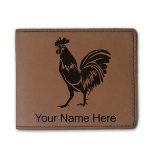 Cartera plegable de cuero sintético, gallo, grabado personalizado incluido
