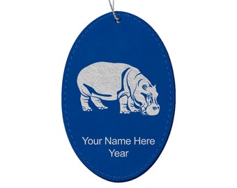 LaserGram Faux Leather Christmas Ornament, Hippopotamus, Personalized Engraving Included (Oval Shape)