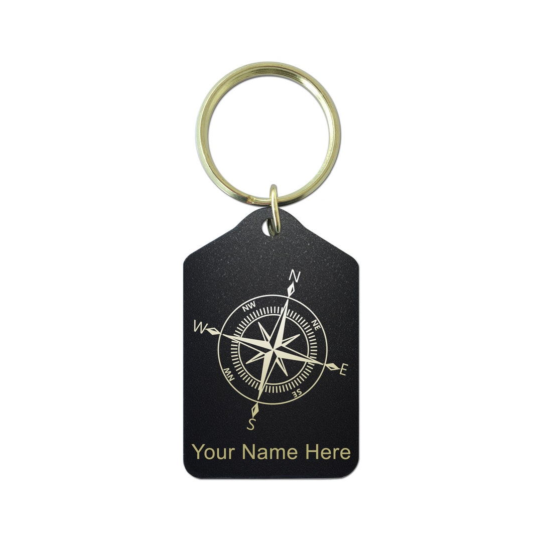 Black Metal Keychain Compass Rose Personalized Engraving Etsy