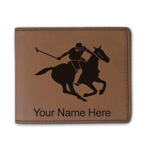 Cartera plegable de cuero sintético, jugador de polo, grabado personalizado incluido