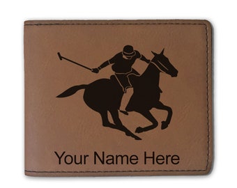 Faux Leather Bi-Fold Wallet, Polo Player, Personalized Engraving Included