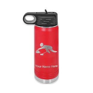 20oz Double Wall Flip Top Water Bottle with Straw, Curling Figure, Personalized Engraving Included