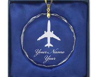 LaserGram Christmas Ornament, Jet Airplane, Personalized Engraving Included (Round Shape)