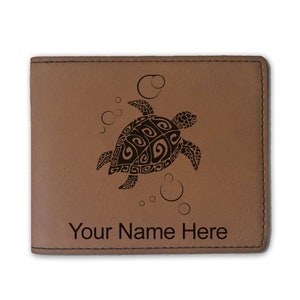 Cartera plegable de cuero sintético, tortuga marina hawaiana, grabado personalizado incluido