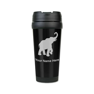 May include: Black travel mug with a white elephant silhouette and the text "Your Name Here".