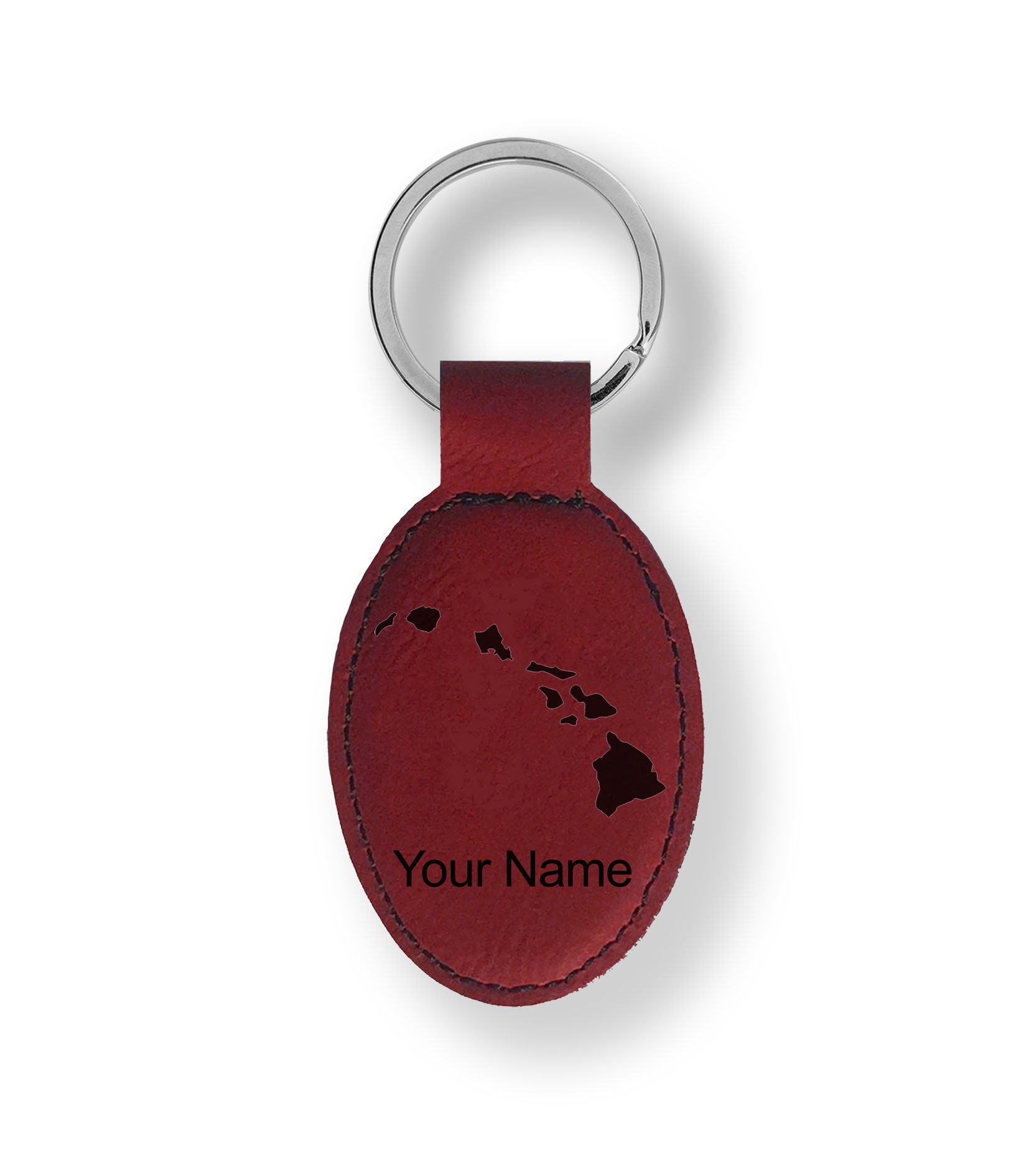 Faux Leather Oval Keychain, hawaiian Islands, Personalized