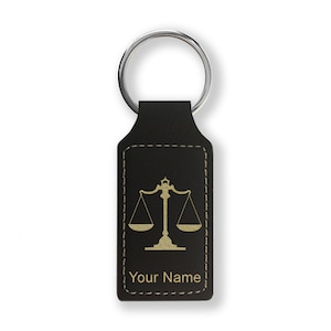 Faux Leather Rectangle Keychain, Law Scale, Personalized Engraving Included