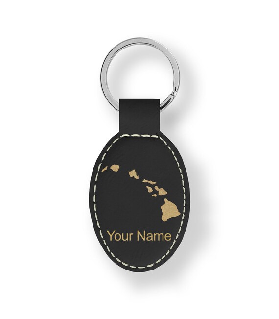 Faux Leather Oval Keychain, hawaiian Islands, Personalized