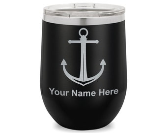 Wine Glass Tumbler, Boat Anchor, Personalized Engraving Included