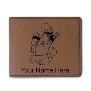 Cartera plegable de cuero sintético, bombero con manguera, grabado personalizado incluido