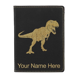 Funda para pasaporte LaserGram de piel sintética, diseño de dinosaurio Tiranosaurio Rex, con grabado personalizado incluido