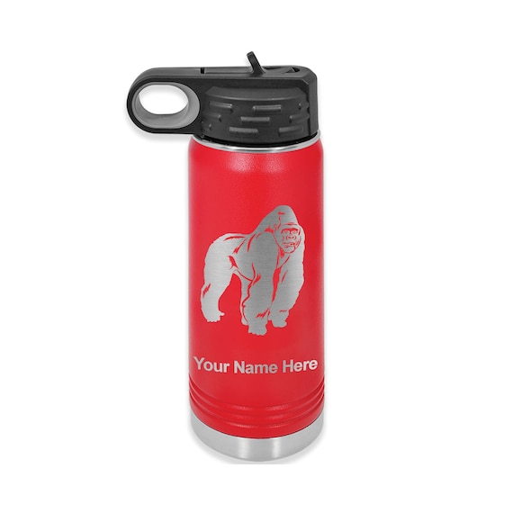 20oz Double Wall Flip Top Water Bottle With Straw, Gorilla, Personalized  Engraving Included 