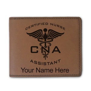 Cartera plegable de cuero sintético, asistente de enfermería certificada por CNA, grabado personalizado incluido