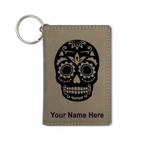 Monedero del titular de la identificación, día de los muertos, grabado personalizado incluido