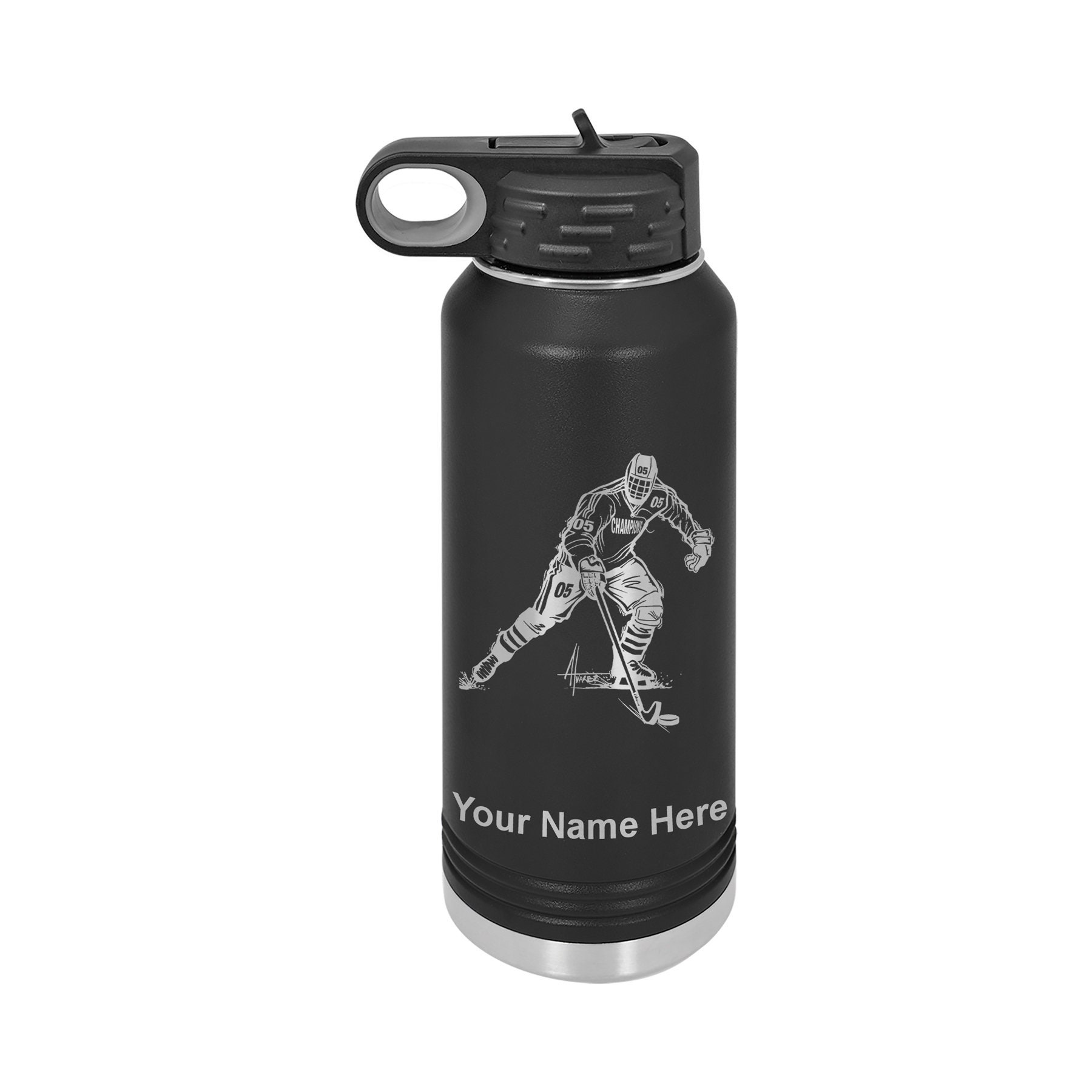 32oz Double Wall Flip Top Water Bottle with Straw Hockey Etsy