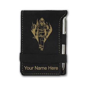 Faux Leather Mini Notepad, Fireman, Personalized Engraving Included