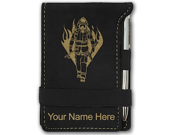 Faux Leather Mini Notepad, Fireman, Personalized Engraving Included