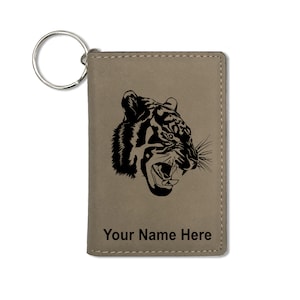 Monedero del titular de la identificación, cabeza de tigre, grabado personalizado incluido