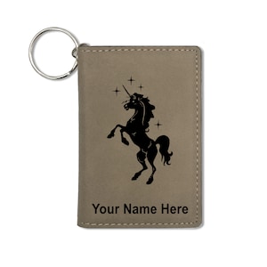 Monedero del titular de la identificación, unicornio, grabado personalizado incluido