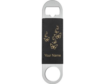 Faux Leather Bottle Opener, Butterflies, Personalized Engraving Included (Faux Leather)