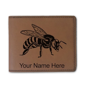 Cartera plegable de cuero sintético, abeja melífera, grabado personalizado incluido
