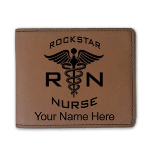 Cartera plegable de cuero sintético, enfermera RN Rockstar, grabado personalizado incluido