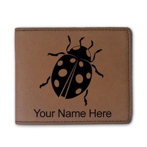 Cartera plegable de cuero sintético, mariquita, grabado personalizado incluido