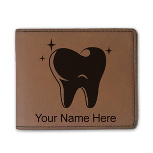 Cartera plegable de cuero sintético, diente, grabado personalizado incluido