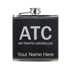 Faux Leather Flask, ATC Air Traffic Controller, Personalized Engraving Included
