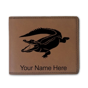 Cartera plegable de cuero sintético, caimán, grabado personalizado incluido