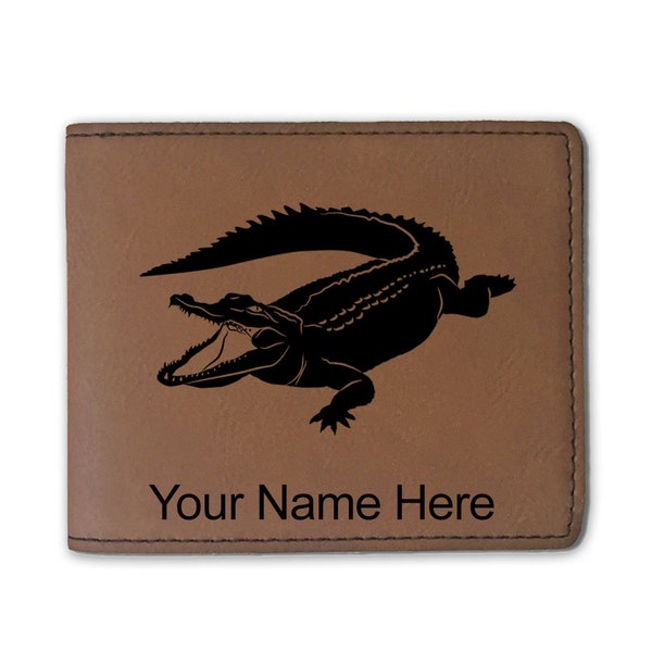 Faux Leather Bi-Fold Wallet, Alligator, Personalized Engraving Included