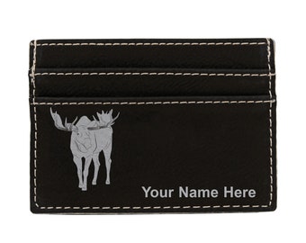 Faux Leather Money Clip Wallet, Moose, Personalized Engraving Included