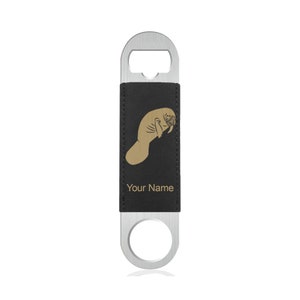 Faux Leather Bottle Opener, Manatee, Personalized Engraving Included (Faux Leather)