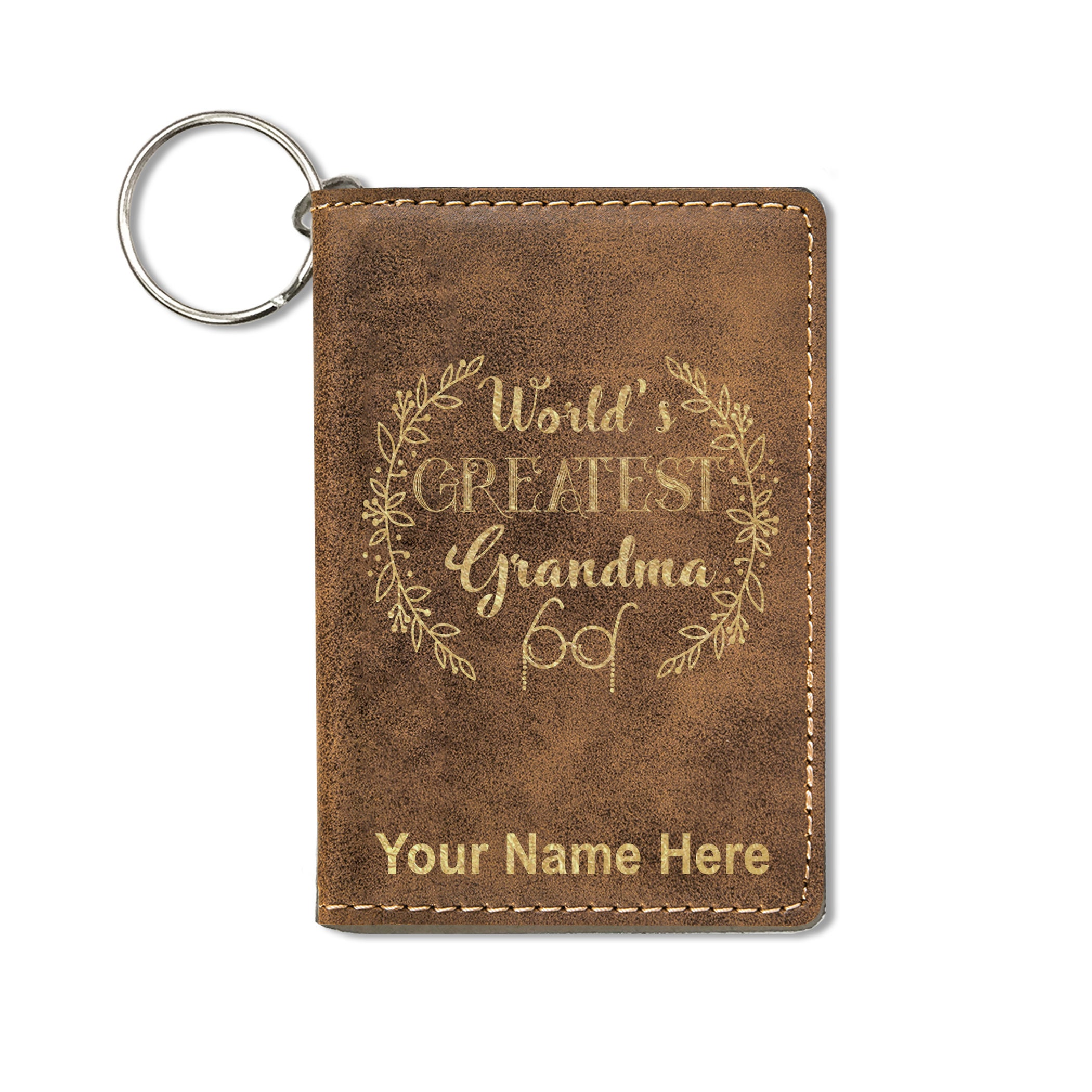 Keychain ID Holder Wallet - Worlds Best Grandma - Leather Keychain ID Holder Wallet - Worlds Best Grandma - Leather